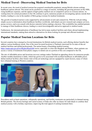 Health Tourism - Exploring Medical Tourism for UK Citizens