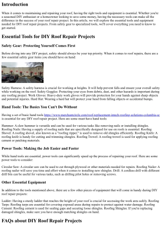 Essential Tools and Equipment for DIY Roof Repair Projects