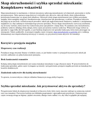 Szybka sprzedaż nieruchomości: Skup nieruchomości i szybka sprzedaż mieszkania