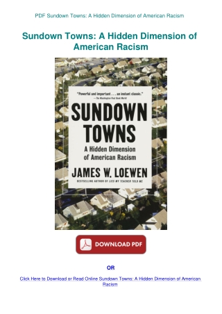 PDF Sundown Towns A Hidden Dimension of American Racism
