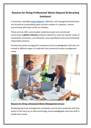 Reasons for Hiring Professional Waste Disposal & Recycling Solutions!