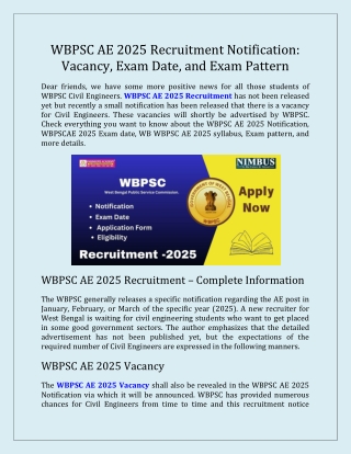 WBPSC AE 2025 Recruitment Notification Vacancy, Exam Date, and Exam Pattern