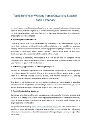 Top 5 Benefits of Working from a Coworking Space in Kochi