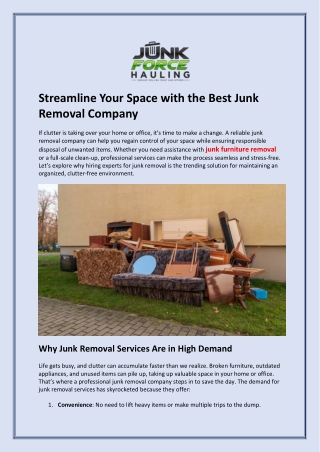 Streamline Your Space with the Best Junk Removal Company