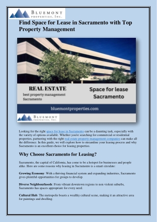 Find Space for Lease in Sacramento with Top Property Management