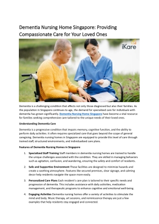 Dementia Nursing Home Singapore
