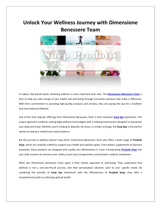 MySnep.com | Esperti di Benessere e Nutrizione | Team Dimensione Benessere