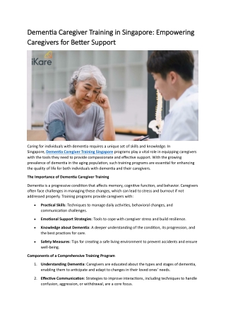 Dementia Caregiver Training Singapore