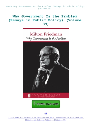 Books Why Government Is the Problem (Essays in Public Policy) (Volume 39)