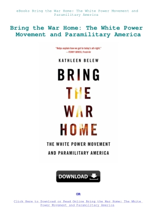 eBooks Bring the War Home The White Power Movement and Paramilitary America
