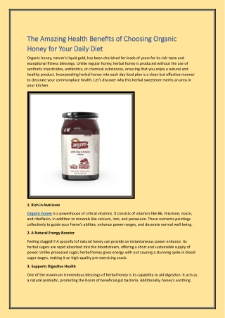 The Amazing Health Benefits of Choosing Organic Honey for Your Daily Diet