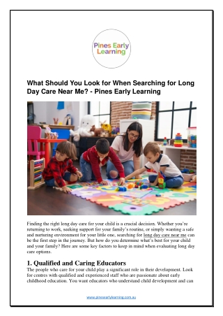 What Should You Look for When Searching for Long Day Care Near Me - Pines Early Learning