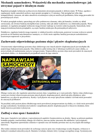 Auto mechanik. Porady dla specjalisty samochodowego: jak utrzymać pojazd w dosko