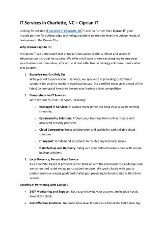 IT Services in Charlotte, NC – Ciprian IT