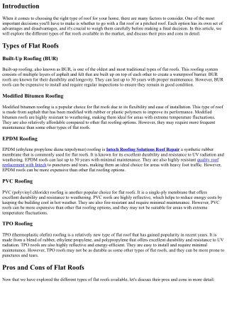 Exploring Different Types of Flat Roofs: Pros and Cons