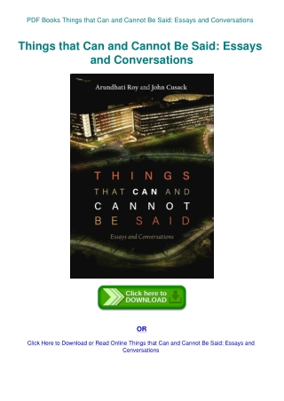 PDF Books Things that Can and Cannot Be Said Essays and Conversations