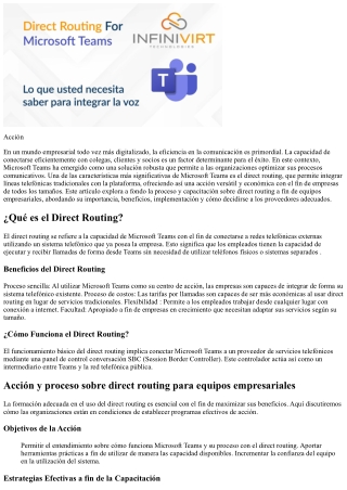 Proceso  y  acción sobre direct routing para  equipos empresariales