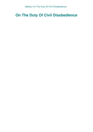 eBooks On The Duty Of Civil Disobedience