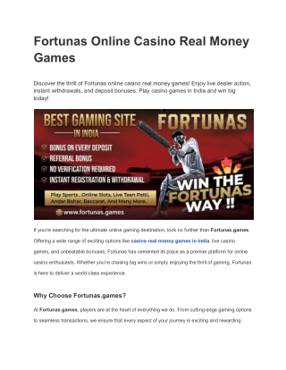 Fortunas Online Casino Real Money Games