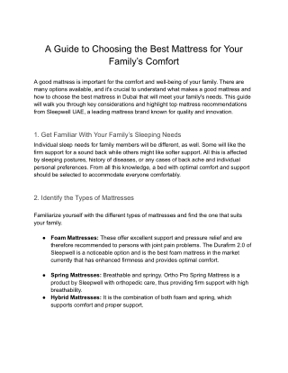 A Guide to Choosing the Best Mattress for Your Family’s Comfort