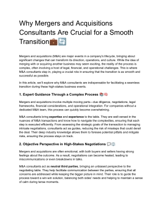 Why Mergers and Acquisitions Consultants Are Crucial for a Smooth Transition