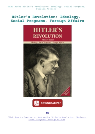 READ Books Hitler's Revolution Ideology  Social Programs  Foreign Affairs
