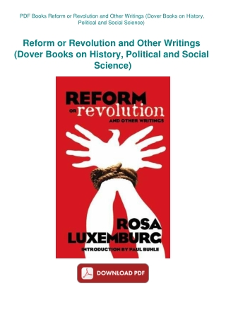 PDF Books Reform or Revolution and Other Writings (Dover Books on History  Political and Social Scie