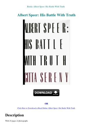 Books Albert Speer His Battle With Truth