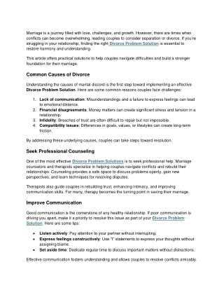 Divorce Problem Solution