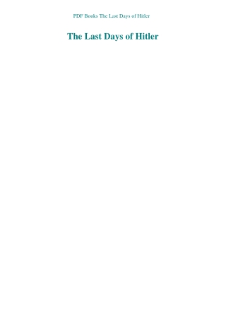 PDF Books The Last Days of Hitler