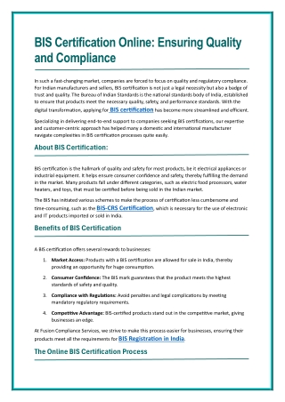 BIS certification online