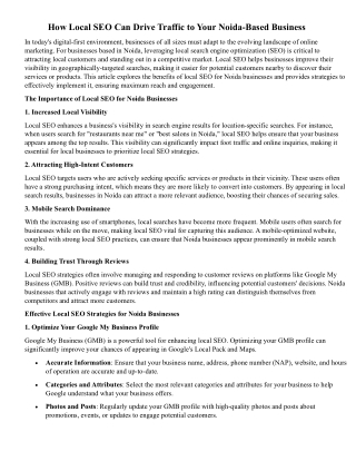 How Local SEO Can Drive Traffic to Your Noida-Based Business