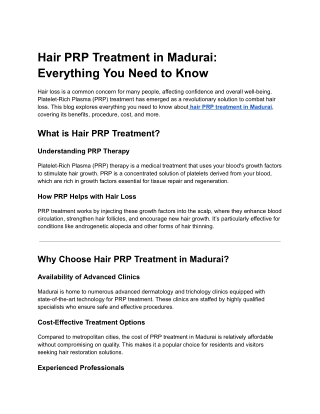 Hair PRP Treatment in Madurai – Renew Hair & Skin Care
