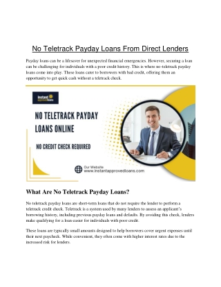 No Teletrack Payday Loans Guaranteed Approval