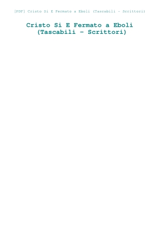 [PDF] Cristo Si E Fermato a Eboli (Tascabili - Scrittori)