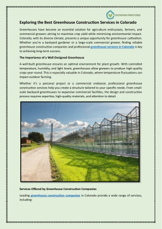 Best Greenhouse Construction Services in Colorado