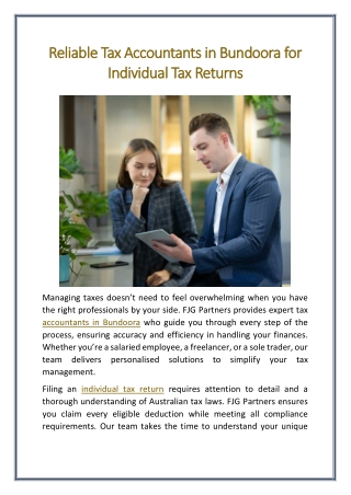 Reliable Tax Accountants in Bundoora for Individual Tax Returns