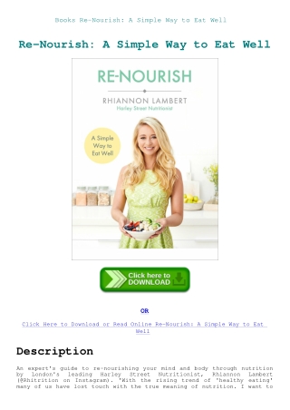 Books Re-Nourish A Simple Way to Eat Well