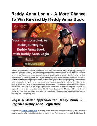 Reddy Anna Login - A More Chance To Win Reward By Reddy Anna Book