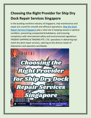 Choosing the Right Provider for Ship Dry Dock Repair Services Singapore