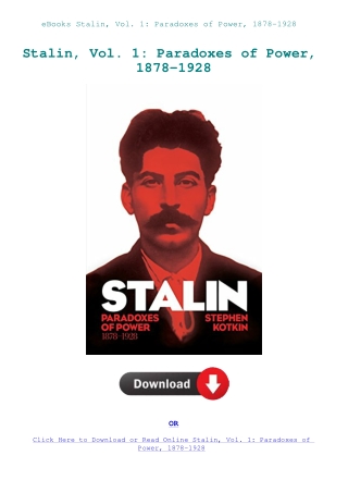 eBooks Stalin  Vol. 1 Paradoxes of Power  1878-1928