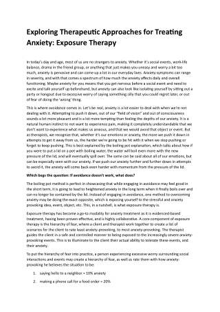 Therapeutic Approaches for Treating Anxiety