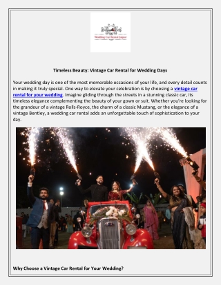 Vintage Car Rental For Wedding