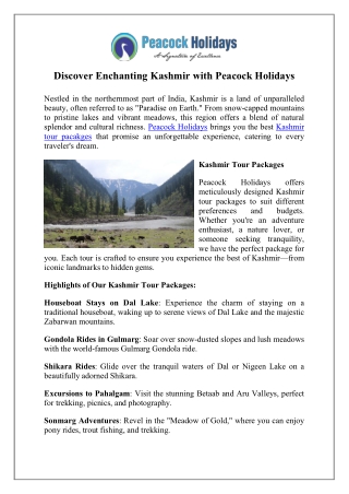 Explore Kashmir with Our Package - Peacock Holidays