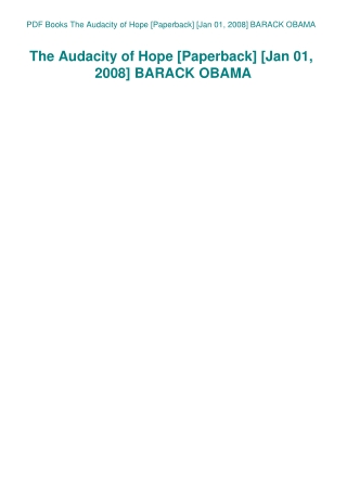 PDF Books The Audacity of Hope [Paperback] [Jan 01  2008] BARACK OBAMA