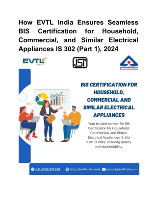 How EVTL India Ensures Seamless BIS Certification for Household, Commercial, and Similar Electrical Appliances IS 302 (P