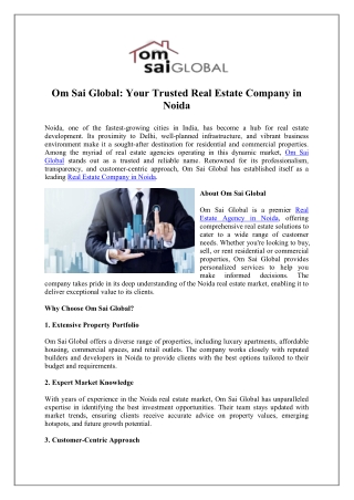 Top Real Estate Agency in Noida - Om Sai Global