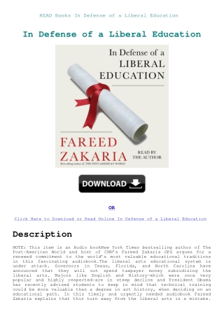 READ Books In Defense of a Liberal Education