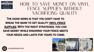 How to Save Money on Vinyl Fence Supplies Without Sacrificing Quality