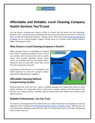 Affordable and Reliable: Local Cleaning Company Austin Services You’ll Love